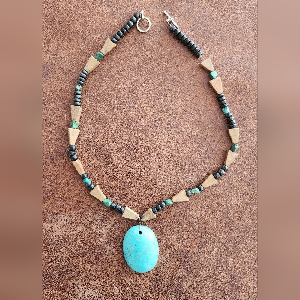Turquoise and Brown Beaded Necklace